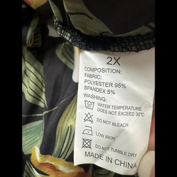 Willotis Dress Womens 2X Green Orange Floral Hawaiian Tie Back Midi Stretch - Picture 7 of 12